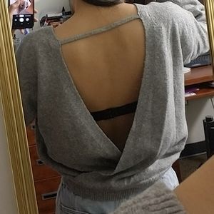 Open back crew neck sweater